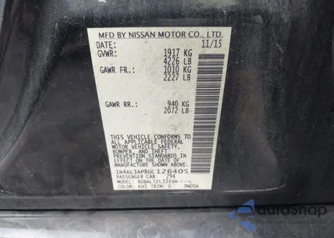 2016 Nissan Altima 2.5 Sl z USA, uszkodzony, nr VIN 1N4AL3AP8GC126405